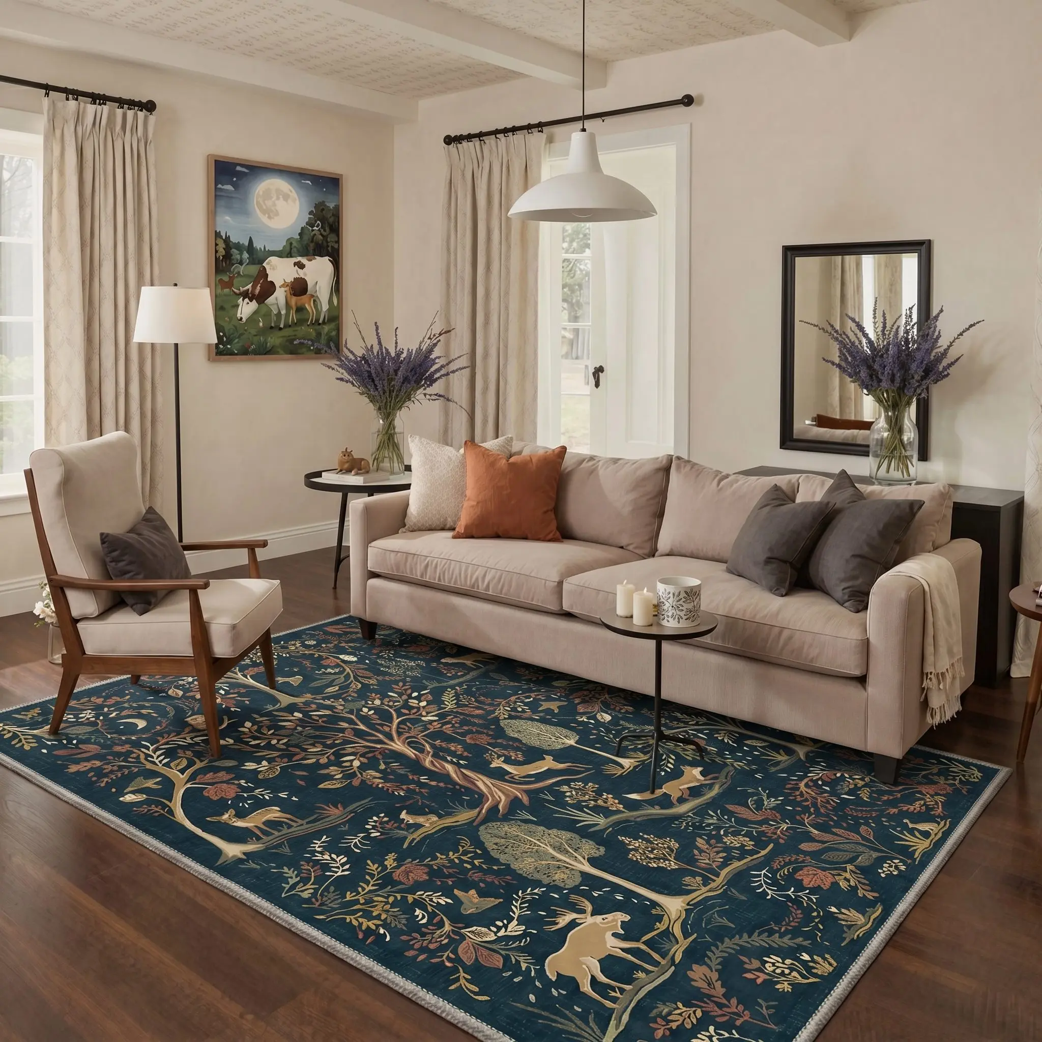 【Deals For You Days】BEIMO Home Carpet – Soft, Non-Slip, Pet Friendly, Machine Washable Rug, Area Rug Ideal for Living Room, Bedroom, Kitchen, Hallway ,ARN3256-INDIGO BLOOM