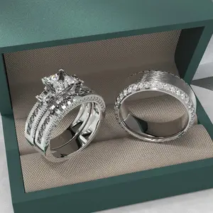 Wedding Ring Sets His And Hers Promise Ring Wedding Ring Sets His And Hers Couples Women White Gold Plated CZ Man Wedding Band