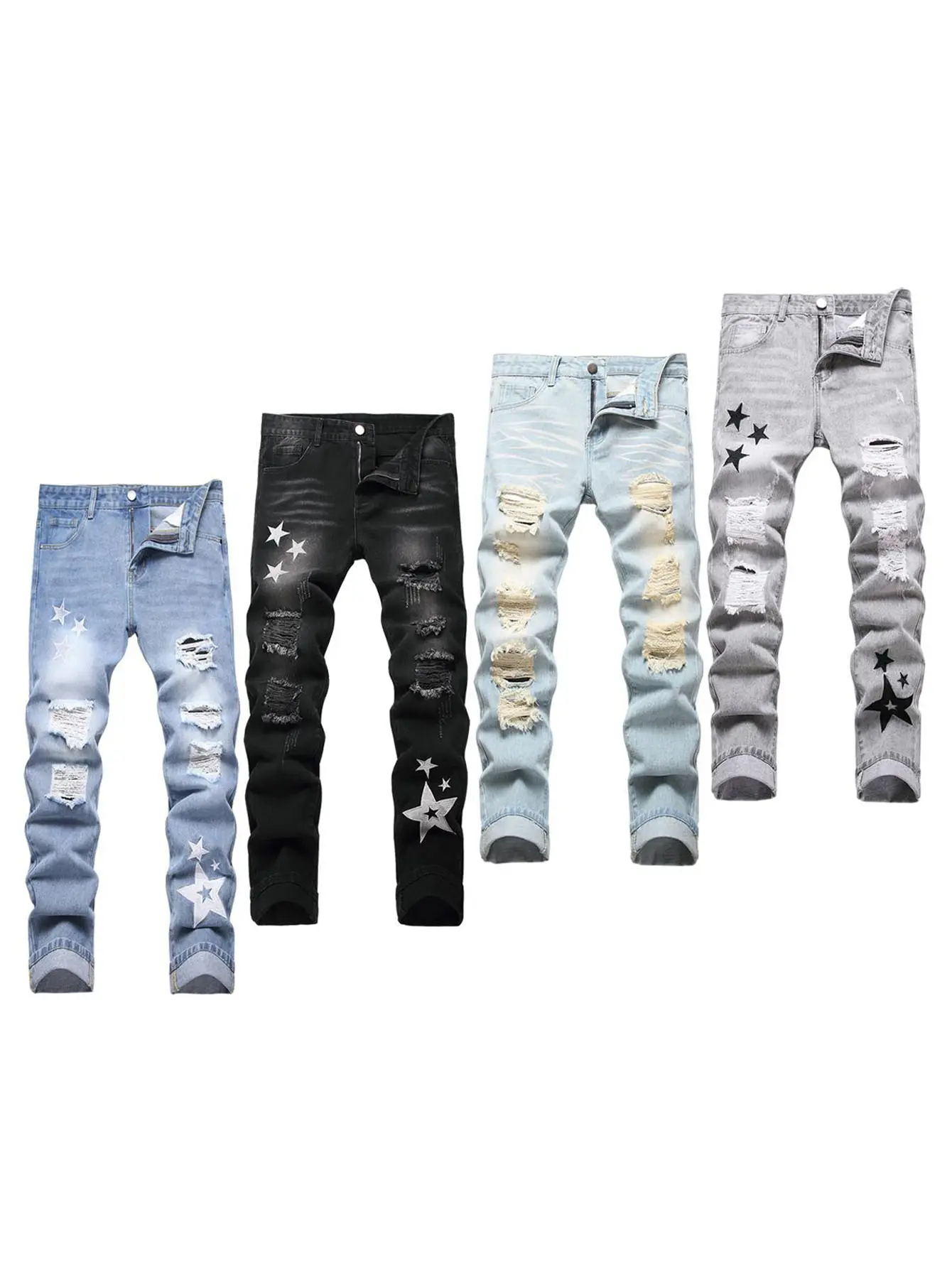 Men's Classic Cotton Distressed Jeans - 4-Season Comfortable Casual Pants with Zipper, Durable Fabric, Pockets, Ideal Fathers Day Gift, Fathersdaygift, Menswear, Fashion, Outdoor, Denim, Outfits, Black Jeans, Halloween, Christmas, Embroidery, Buttons