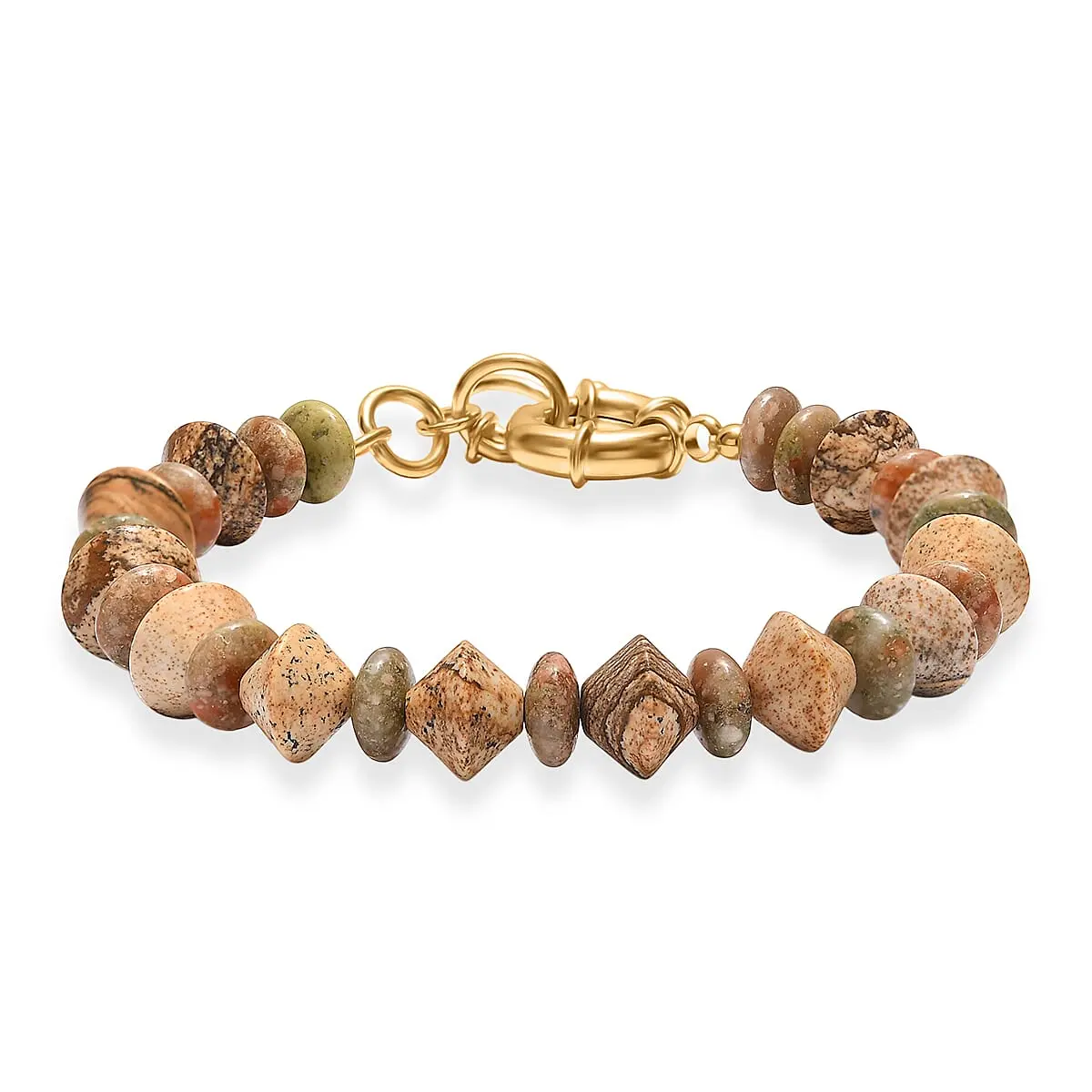 EverTrue Unakite, Picture Jasper Bracelet in 18K YG Plated (7.25 In) 74.00 ctw