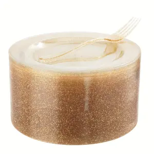 New 72 Pcs Gold Dessert Plates 7.5" with 72 Pcs Gold Plastic Forks 7.5" Heavyweight White with Gold Rim Plastic Plates Gold Salad Plates for Party and Gold Appetizer Plates for Wedding Disposable Round