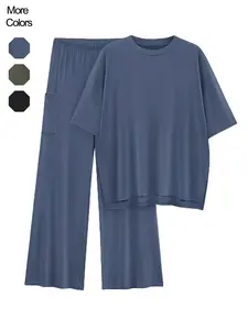 Women's 2-Piece Solid Drop-Shoulder Tee & Elastic Waist Pants Set, Casual Fashion Cozy Half Sleeve Top & Trousers for Daily Outdoor Wear, Ladies' Clothes for All Seasons