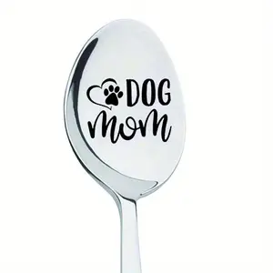 Stainless Steel Dog Mom Spoon, 1 Count Letter Pattern Dessert Spoon, Durable Pet Themed Tableware for Home Kitchen, Gift for Dog Mom