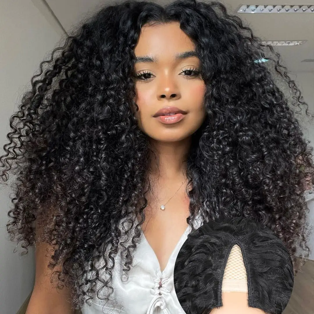 Tahikie V Part Curly Wig Straight Wig FB30 Highlight Wig Real Brazilian Human Hair Upgrade U Part Wig NO Leave Out Real Scalp Beginner Friendly 180% D