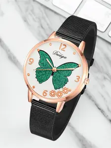 Fashion College Style Women's Watch, Butterfly Pattern, Analog Quartz Movement, Metal Case, Perfect Gift for Holidays and Birthdays