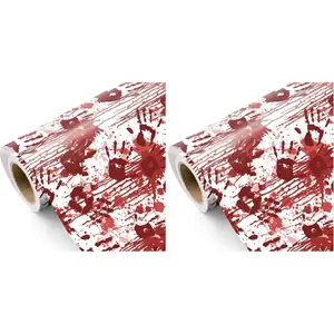 Bloody Halloween Wrapping Paper - Mini Roll - 17 Inch x 16.5  - Spooky  Splatter and Handprint Design for Halloween Deco, Birthday  Wrap (Pack of 2)