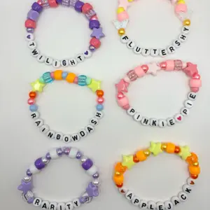 My Little Pony Kandi Beaded Bracelets - Rainbow Dash, Twilight Sparkle, Apple Jack, Pinkie, Pie, Fluttershy, Rave Concert - Rare Designs
