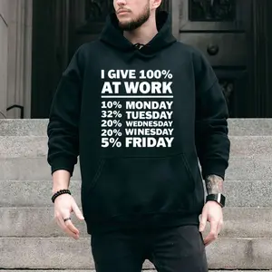 Unisex Casual Hoodie with Weekday Slogan Print – Black, Long Sleeve, Regular Fit for All Seasons