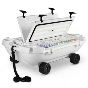 VEVOR Floating Cooler, 40 QT Floating Ice Chest with Dry Storage, Wheels & Tow Rope, Premium LLDPE Amphibious Drink Cooler for Water & Land, Cruise Stable on Lake, River, Pool, Beach, Kayak, White