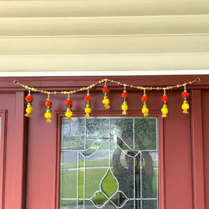 Traditional Kalash Bead Toran | Handmade Pom Pom Garland for Diwali, Wedding, Pooja | Elegant Home Decor | Auspicious Gift