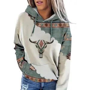 Women's Geometric Horse Print Aztec Hoodie Pullover Cowgirl Western Ethnic Rhombus Printed Hooded Sweatshirt Cotton Womenswea halloween Gothic Hoodie