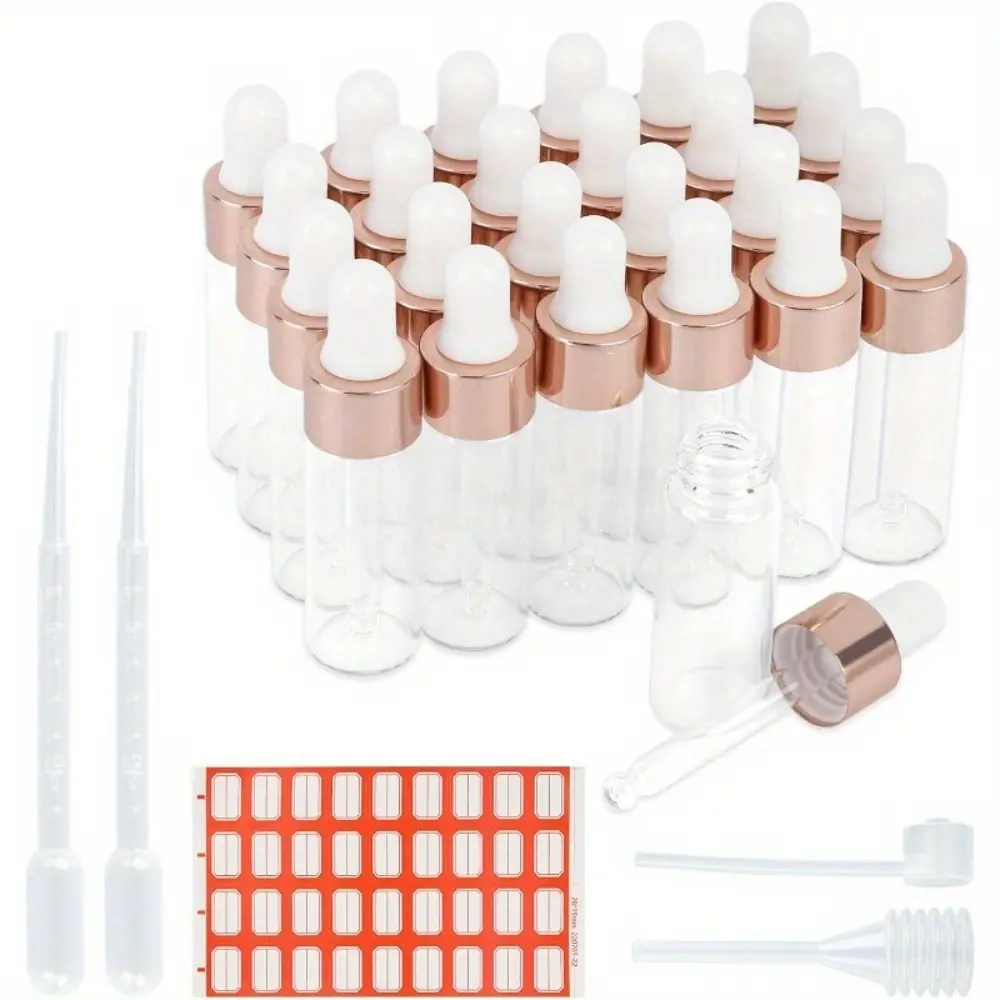 25 Pcs Pipette Bottles Set,Transparent Glass Dropper Bottles,Mini Liquid Glass Bottles,with 2ml Dropper,Pipette,Long Tube Dispenser and 1 Label,for Essential Oil Perfume,Halloween Party Gifts,Hand Tools Kits,Summervibes