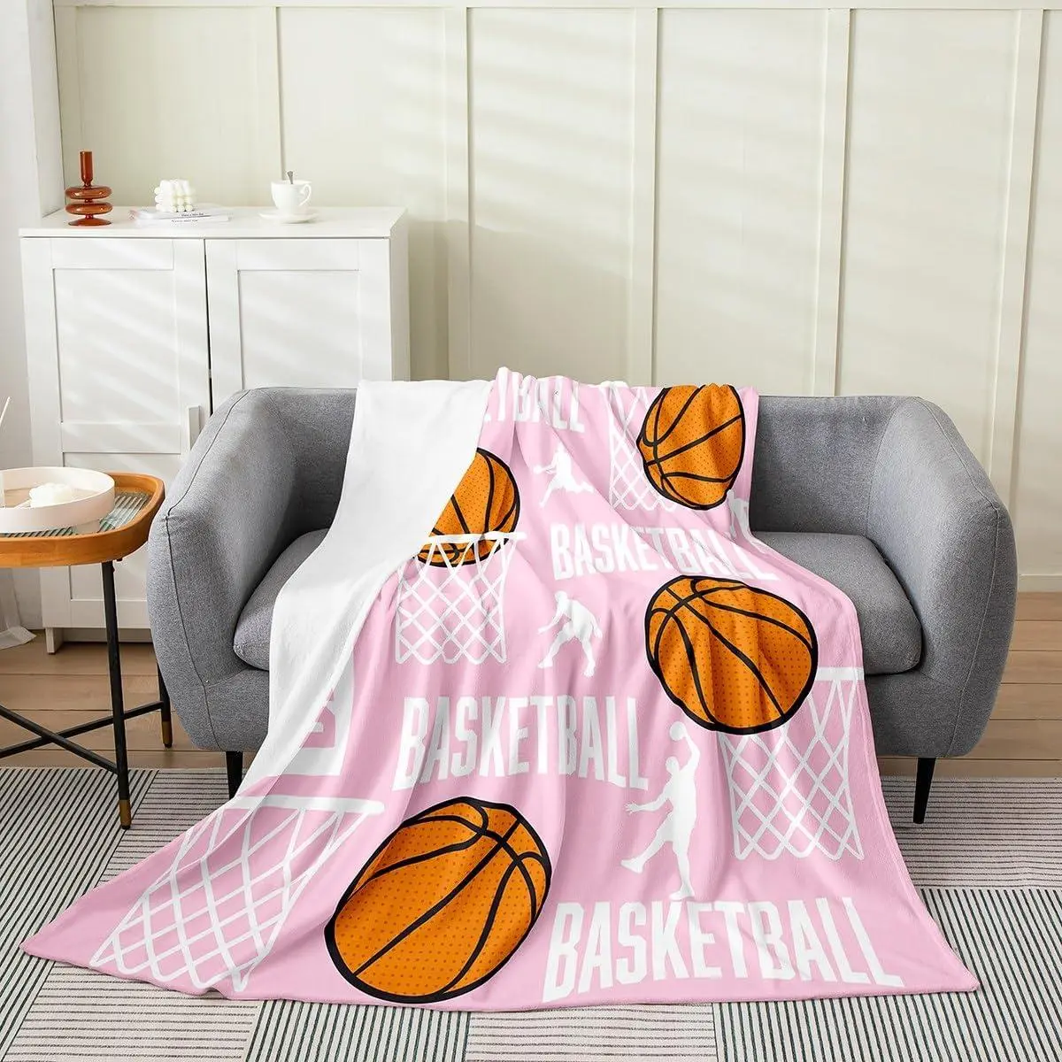 Basketball Flannel Fleece Throw Blanket Throw Basketball Lover Plush Blanket Adults Pink Fuzzy Blanket Sport All Season Bed Blanket
