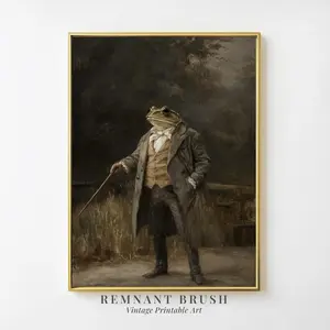 Aristocratic Frog Portrait Wall Art, Funny Whimsical Victorian Print, Vintage Moody Poster, 5 Size, 8x12 to 27x40 inch, Room Decor, Unframed