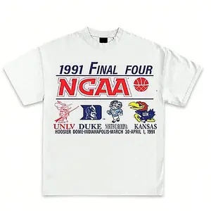 Vintage 1991 College Basketball Final Four Graphic T Shirt Retro Tournament Style White Tee Unisex Cotton Sports Fan Casual Streetwear Top