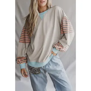 Striped Contrast Patchwork Oversized Sweatshirt