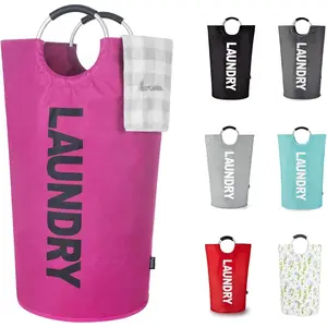 90 L Pro Large Laundry Basket (10 Colors), Waterproof Laundry Hamper, Laundry Bag with Padded Handles, Clothes Hamper Stands Up Well, Collapsible Laundry Basket Easy Storage(Purple)Gift