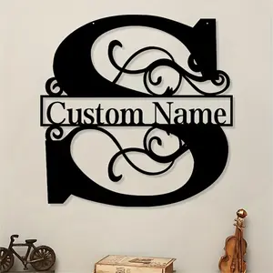 Custom Name Metal Sign - 1pc (23.6in) Personalized Family Name Metal Art with Custom Last Name Design, Black Finish for Home Decor