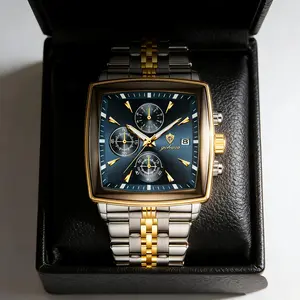 GOHUOS Luxury Vintage Watch Tonneau Case Date Display Stainless Steel Strap 40mm Square Dial Waterproof Premium Gift Box Iconic Design