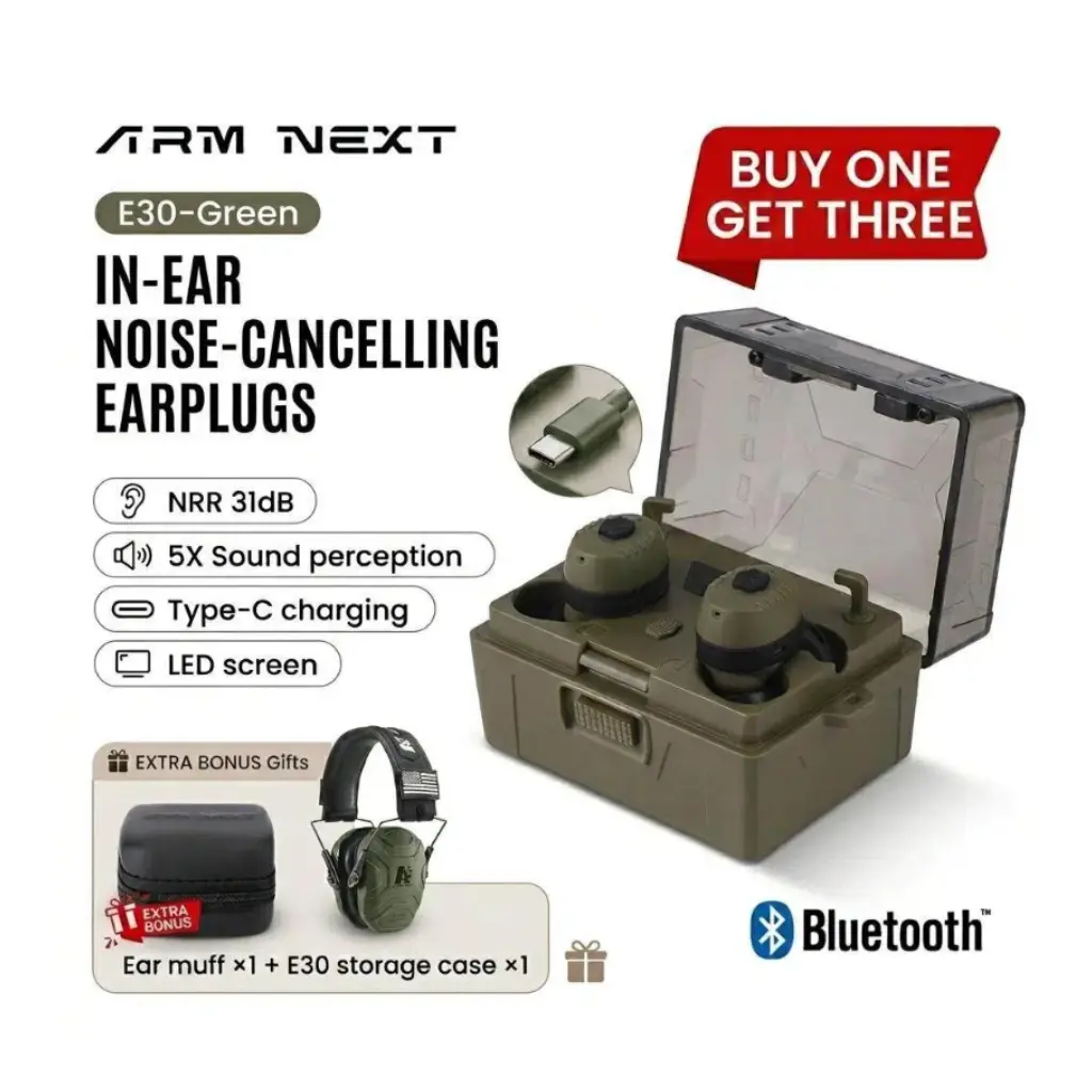 (A free gift) ARM NEXT FieldOps Tactical Earbuds E30 Hearing Protection with Bluetooth, 31dB Noise Reduction for Shooting Wireless Tactical Earbuds with Sound Pickup, Bluetooth 5.4, 6H Playtime, LED Display, for Hunting & Work,summervibes summervib