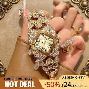 Luxury Full Diamond Bangle Bracelet Watch Women's Fashion Stainless Steel Quartz Wristwatch 30M Waterproof Elegant Stylish Unique Gift for Wife and Mother Bling Jewelry