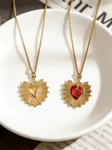 Sacred Heart Radiance Necklace, Stainless Steel Enamel Love Pendant, Vintage Gold-Red Color Scheme + Radiant Pattern Design, Unlock Vintage Sweet & Cool Vibe in One Click