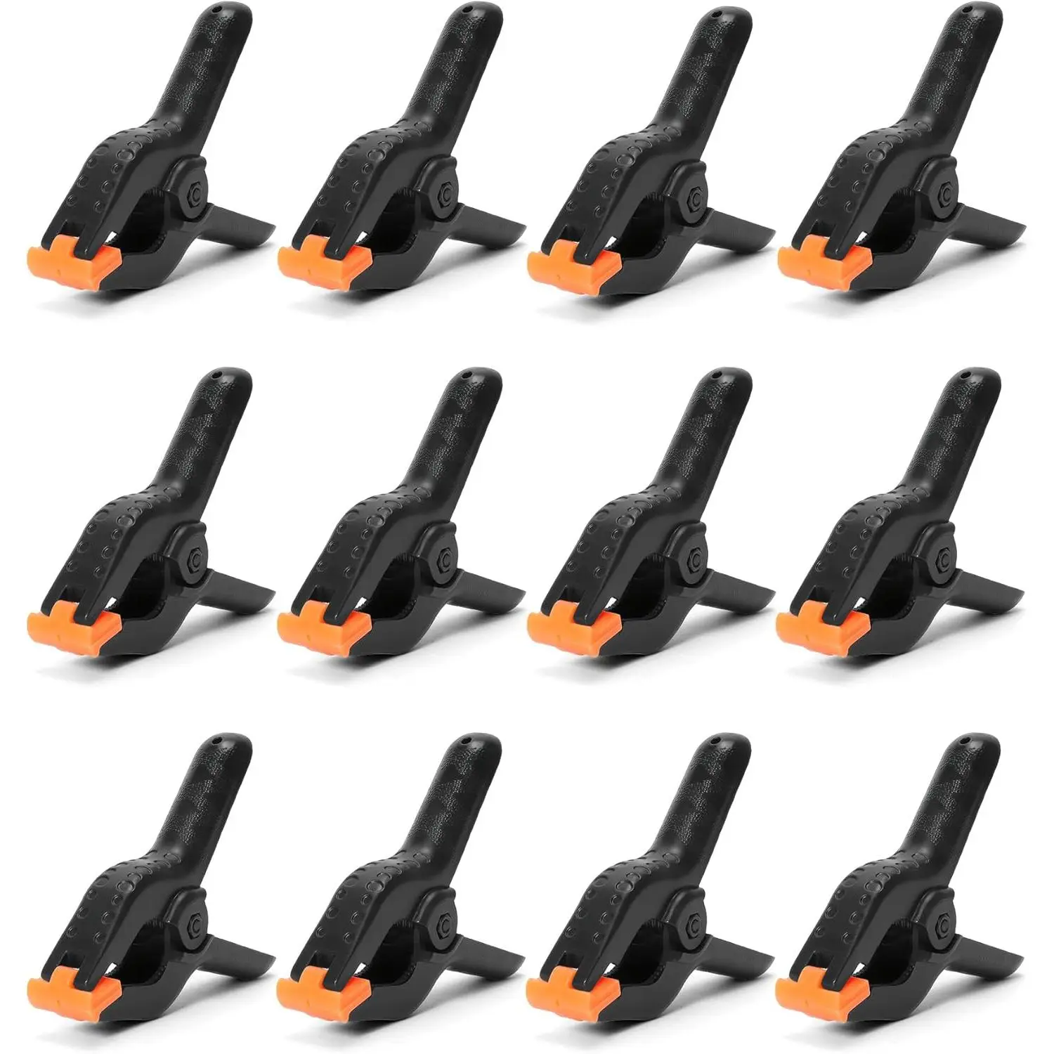 Spring Clamps Heavy Duty 3.5 Inch 12 Pack - Plastic Rust Proof Clamps with Non-Slip Pads for Backdrop, Crafts, Woodworking, Photography | Multipurpose Holders for Tarps, Pool Covers & Gluing