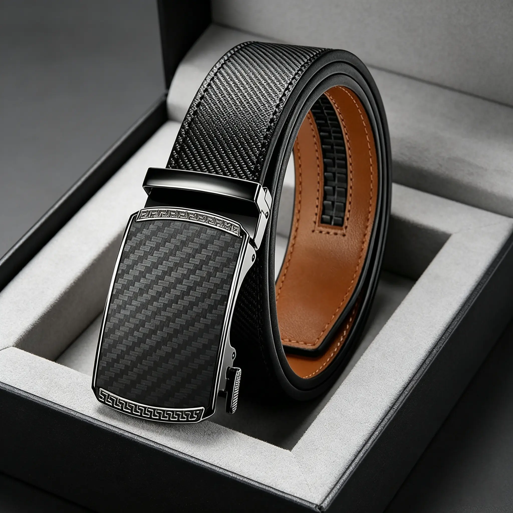 Male Easy Adjustable Leather Belt with Ratchet Buckle - 28'' to 34'' Waist Adjustable, Multi-Size Belts, Suitable for Formal & Casual Occasions, Father's Day Gift Set in Gift Box