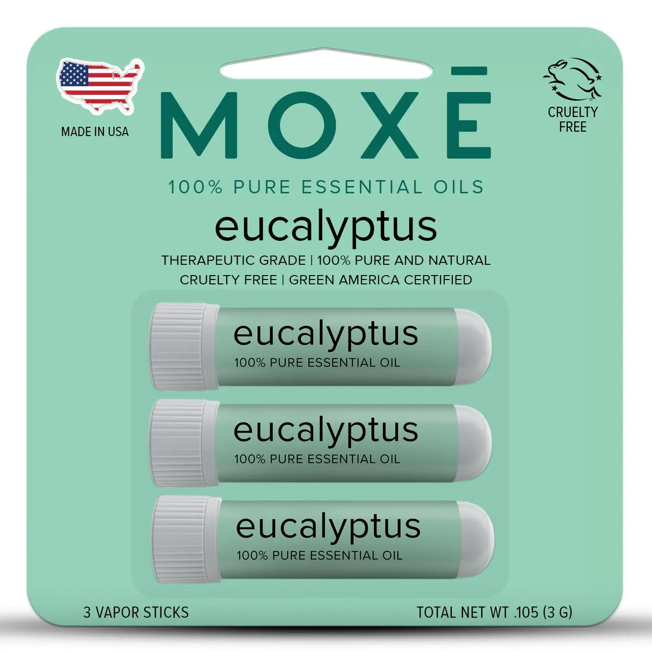 MOXĒ Eucalyptus Essential Oil Nasal Inhaler, Sinus & Congestion Relief, Daily Relaxation, Stress Relief, Therapeutic No-Mess Aromatherapy, Pure and Natural, Made in USA