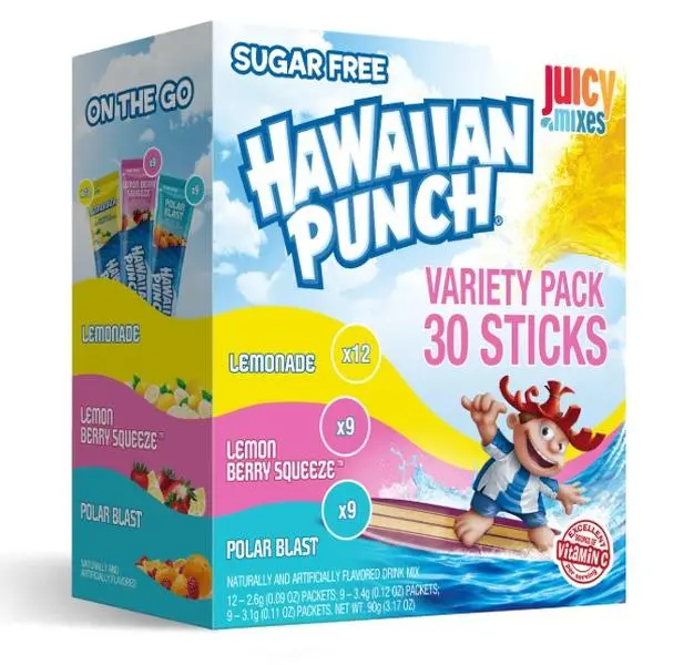 Hawaiian Punch Drink Mix | 30 Count Variety Pack | (Lemonade, Lemon Berry Squeeze, Polar Blast)