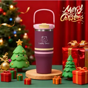 Lucky Bear 32OZ Christmas Insulated Tumbler with Handle & Straw, Premium Festive Printed Design, 304 Stainless Steel for Long-Lasting Insulation, Reusable Travel Mug - Ideal for Adults, Students, Gifting on Christmas & Festivals