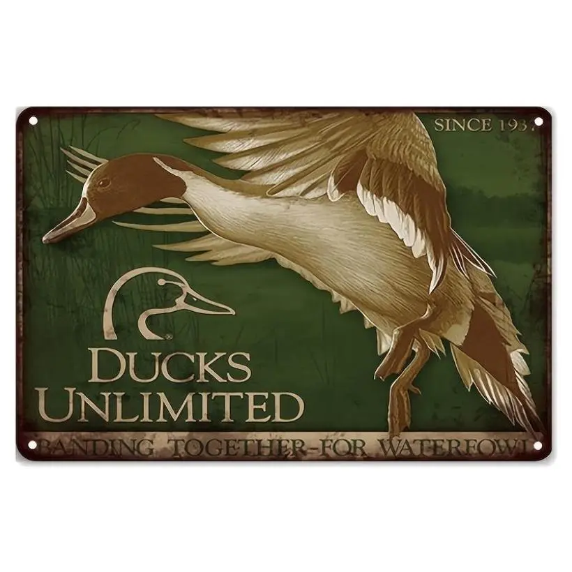 Metal Signs Vintage Ducks Unlimited Metal Sign, 8x12 Inches, Silver Wall Art Decor, Home Decoration, Home Decor Products, Decorative Plaque, Retro Hung, Rustic Design & Fishing Theme, HD Pring, Ideal for Home, Bar, Garage, Club, Wall-Mounted