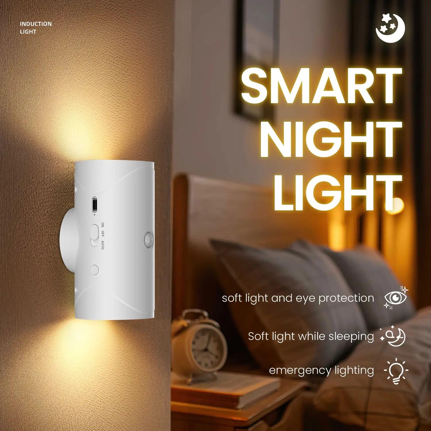 Motion Sensor Light Indoor Ultra-Long Battery Life Magnetic Stick-On 3 Brightness 7 Color Modes RGB Sunset Night Lamp Dimmable Wall Lamp for Bedroom Stairway Hallway Outdoor modern