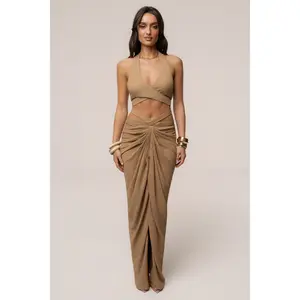 Beige Cabana Slit Maxi Skirt