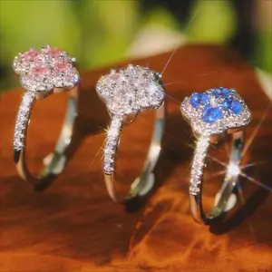 Shiny Micro-Paved Colorful Flower Clover Ring - Daily Wear Jewelry Statement Ring Colorful Ring Wedding Engagement Promise Bride Eternity Ring Anniversary Rings  Valentine's Day Gift