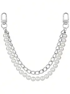 Pearl decorative shoulder strap with chain decoration, versatile bag chain, double-layer chain design, lightweight and easy to carry, travel accessory, bag hanging decoration, Purse Accessories, Handbag Accessory