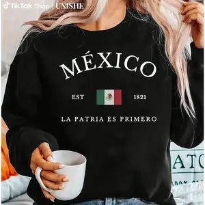 Mexico Print Graphic Sweatshirt – Trendy Long Sleeve Pullover for Women