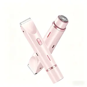 2-in-1 Bikini Trimmer & Electric Shaver for Women Waterproof Rechargeable Painless Body Facial Hair Remover Smooth Silky Groomer for Daily Use Gentle Close Shave Double Head Design