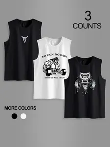 Men's Lion & Bull Head Graphic Print Stylish Tank Top, Regular Fit Casual Sleeveless Round Neck Top for Summer, Men's Top for Outdoor Workout, Biker, Menswear