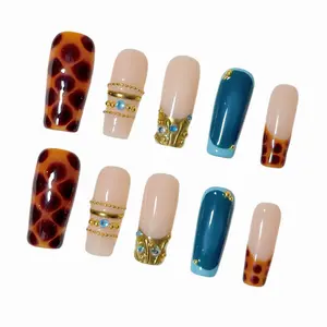 Light Baroque Handmade Vintage Luxury Nails with Regal Tortoise Shell and Gold Accents, Reusable Detachable Press-On Nails kit 10 Pieces, Salon Quality Royalcore