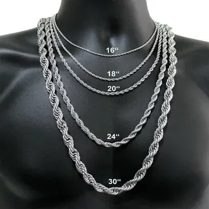 Unisex3/5/7mm Stainless Steel Silver Color Twisted Rope Chain Necklace Choker 16-30" For Men Women Daily Jewelry Birthday Valentine's Gift  A Perfect Gift for Couples, Suitable for Thanksgiving, Halloween, Black Friday, Christmas, and New Year K210