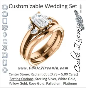 CZ Wedding Set, featuring The Melitza engagement ring (Customizable Radiant Cut 5-stone with Marquise Accents)