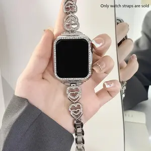 Luxury Rhinestone Decor Heart Design Watch Band, 1 Count Fashionable Double-layer Watch Band for Women, Smart Watch Straps, Smart Watch Accessories, Wearable Accessories Compatible with Apple Watch Ultra Series9/8/7/6/5/4/3/2/1 /SE, Smartwatch Strap