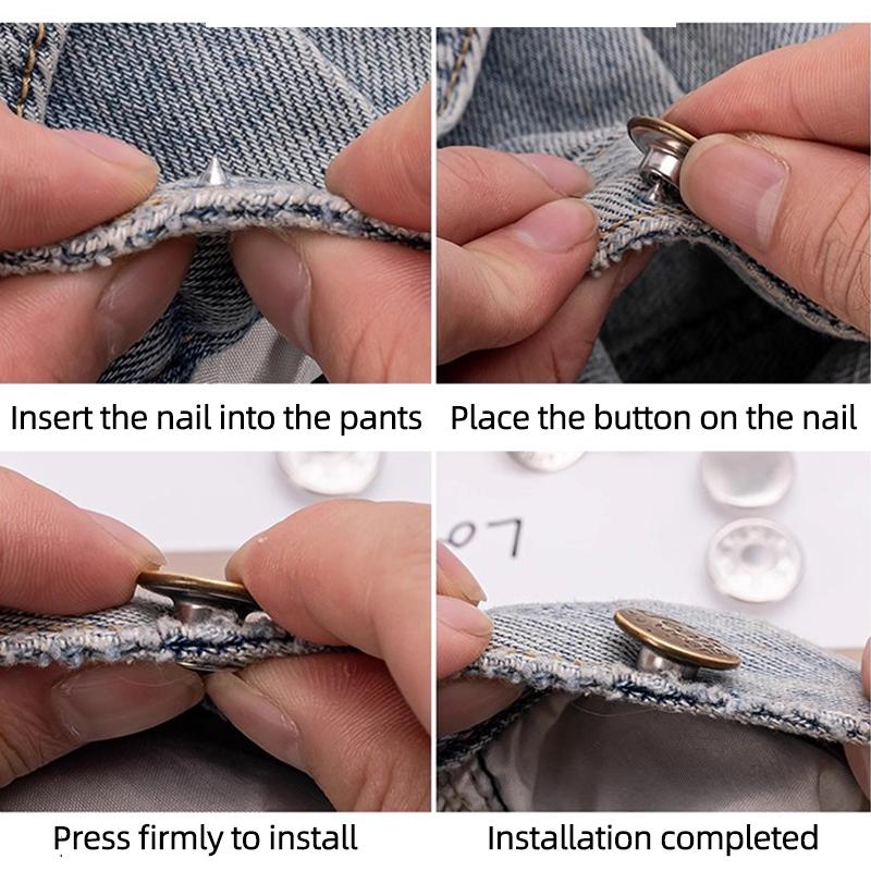 40 Sets Button Pins for Loose Jeans - No Sew, No Tools Needed! Pants Button Tightener for Waist, Reusable & Adjustable Metal Pants Buttons Kit