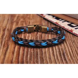 NEW Surfer Handmade Hemp&Leather Braided Mens Wristband Bracelet Cuff with Clasp