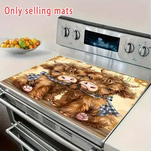 Cute Cartoon Highland Cow Rubber Stove Protector, Heat Resistant, Non-Slip, Water Absorbent, Easy Clean, Kitchen Appliance Guard, Cover, Kitchen Accessories