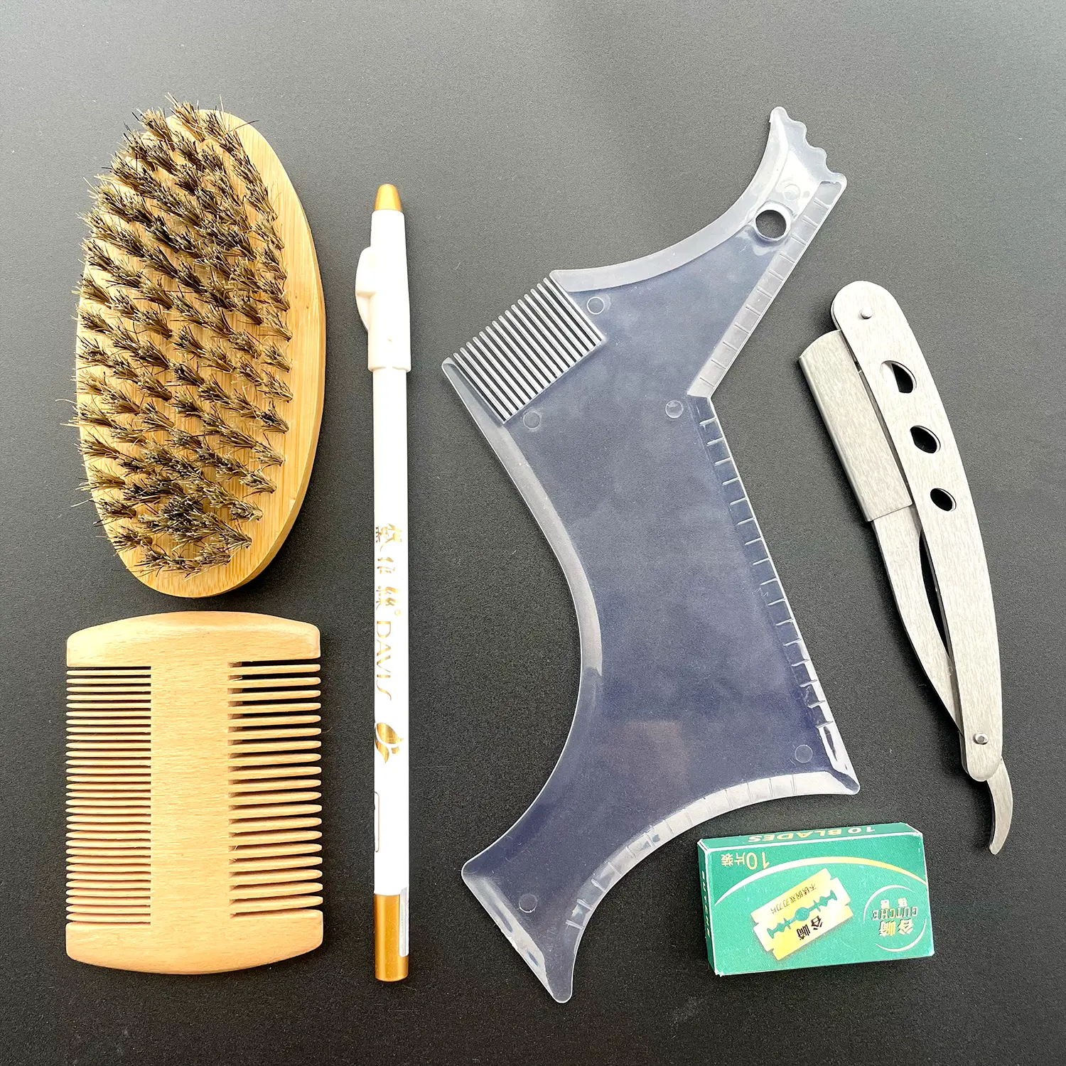 Best1998 Men's 6-in-1 Durable Professional Stainless Steel Barber Haircut Kit - Haircare Beard Brush, Straight Razor, Barber Pencil, Comb, Scissors - Adult Daily DIY Edging Tool, Ideal Gift