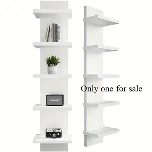 5-Tier White Floating Storage Shelf | Durable Heavy-Duty Wooden Structure, Easy to Clean, Ideal for Storing Books, Exhibits and Decorations - Suitable for Living Rooms, Bedrooms and Entryways - Multi-Room Use with Minimalist Design