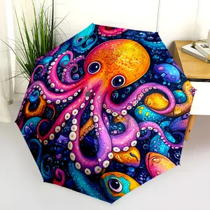 1 PC Automatic Folding Umbrella - Colorful Octopus Mandala Art Pattern, Portable & Foldable Design with 8 Ribs, Merry Christmas Pattern,Casual Outdoor Accessory Halloween and Christmas Birthday Gifts. D00167