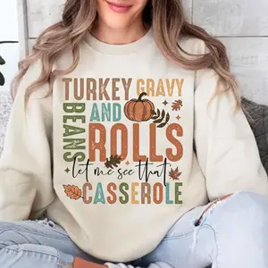 Funny Thankful Turkey Beans Rolls Thanksgiving Sweater, Gift For Her, Thanksgiving Fall Thankful Shirt